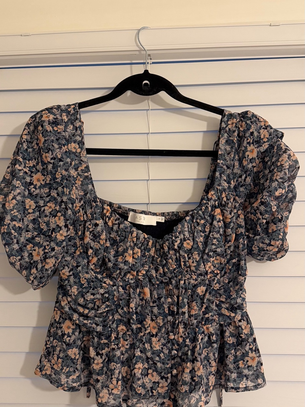 Astr Navy Floral Shirt with Blush Accents